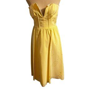 Lucca Blu Yellow Laser Eyelet Cutout Swing Dress … - image 1